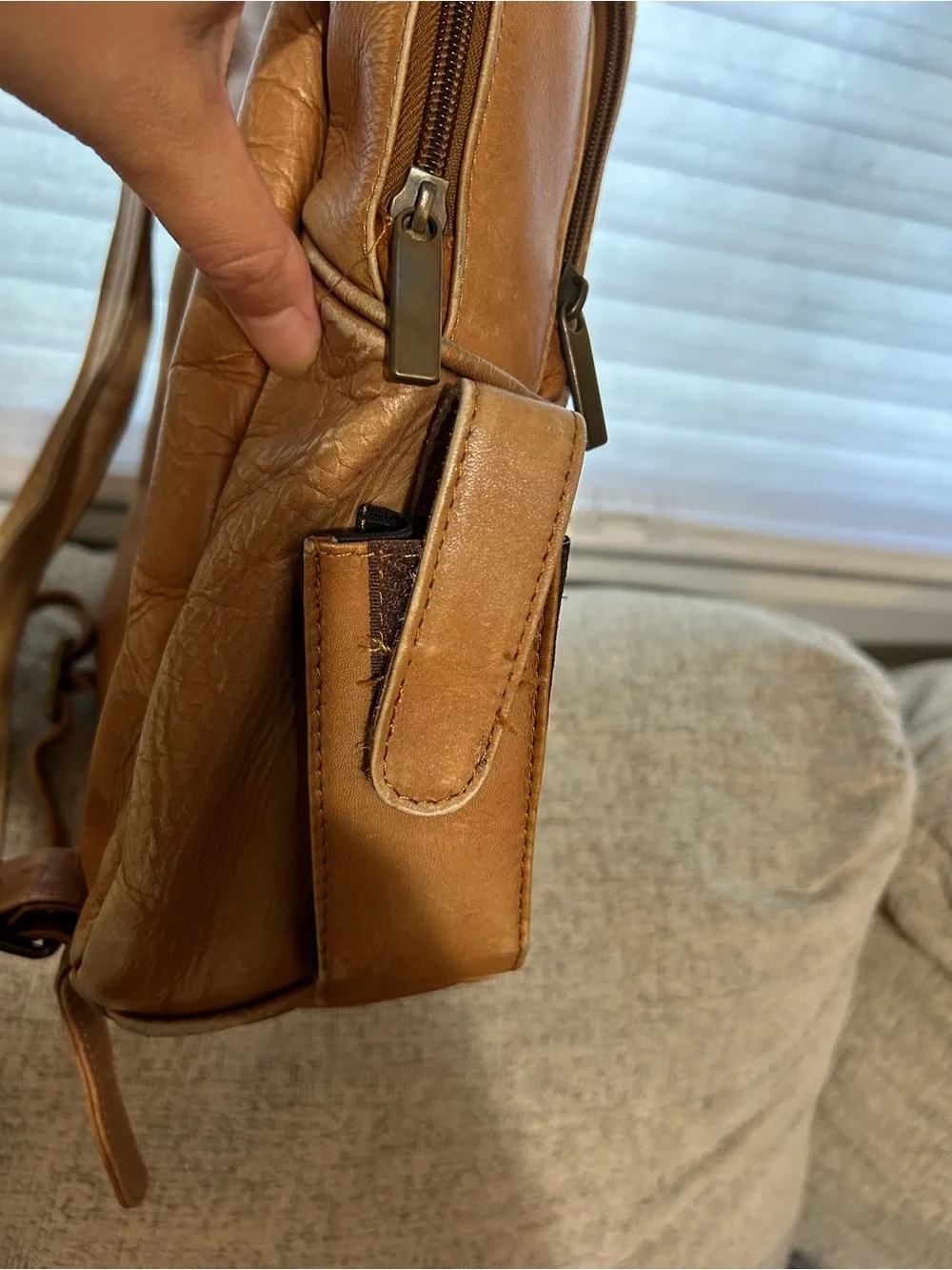 Leather Men's Backpack Tan Made in Columbia Soft
